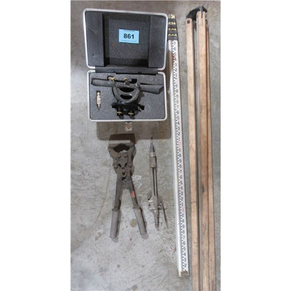 CONSTRUCTION LEVEL, TRIPOD, MEASURING STICK, CUTTER & TORCH TIP