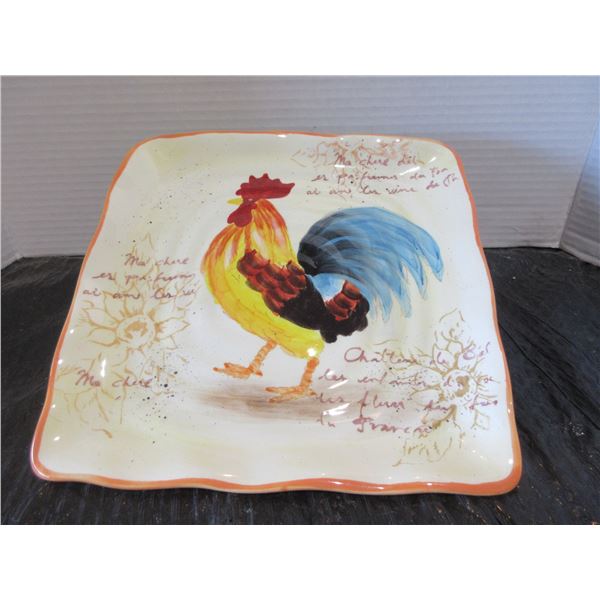 SQUARE ROOSTER PLATE (APPROX. 9" X 9")