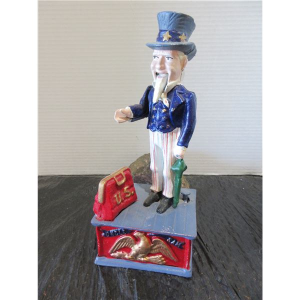 COLLECTABLE:  UNCLE SAM CAST IRON BANK (APPROX. 7"H)