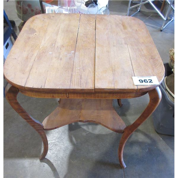 COLLECTABLE:  WOOD PARLOR TABLE (CRACK ON TOP) (APPROX. 24"H X 24"W X 29"H)