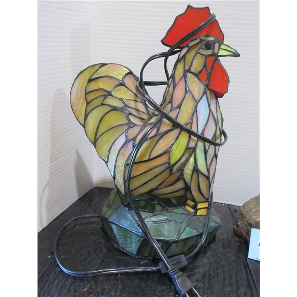 ROOSTER STAINED GLASS LAMP (APPROX. 15"H)