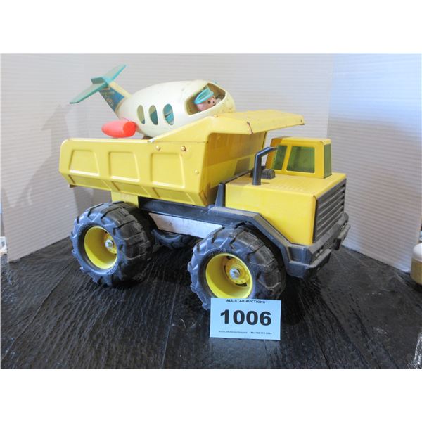 COLLECTABLE:  TONKA METAL DUMP TRUCK (15"L X 8"W X 11"H) & FISHER PRICE AIRPLANE (DOOR MISSING)