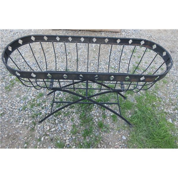 BLACK PLANT STAND C/W BASKET PLANT HOLDER (APPROX. 3' X 1' X 28"H)