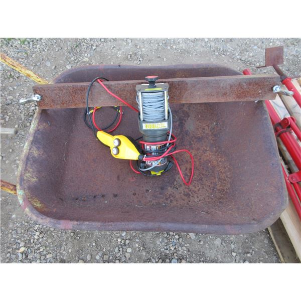 WHEEL BARROW & 3000 LB 12 VOLT WINCH WITH REMOTE