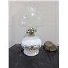 Image 1 : COLLECTABLE:  MILK GLASS BASE OIL LAMP & CHIMNEY (APPROX. 14"H)