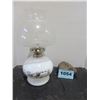 Image 3 : COLLECTABLE:  MILK GLASS BASE OIL LAMP & CHIMNEY (APPROX. 14"H)