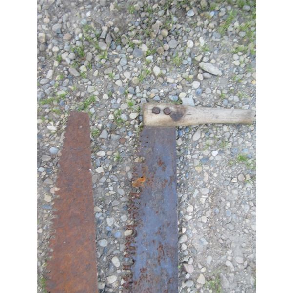 2 VINTAGE SAW BLADES, 2 MAN SAW