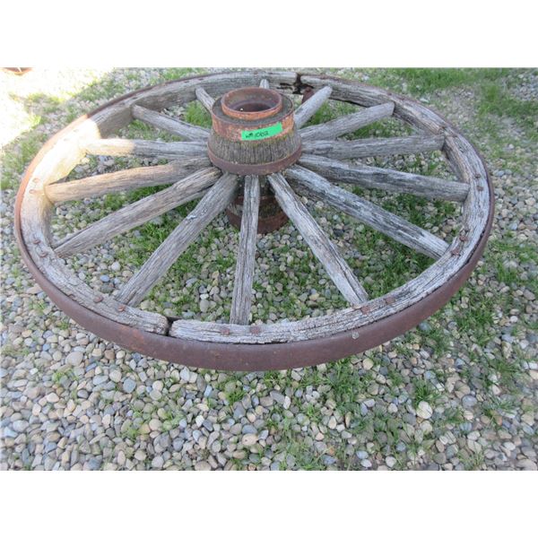 VINTAGE:  WAGON WHEEL WITH STEEL CAP (COMPLETE) (APPROX 50" DIAMETER)