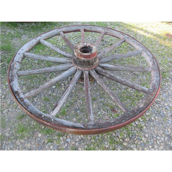 VINTAGE:  WAGON WHEEL WITH STEEL CAP (COMPLETE) (APPROX 50" DIAMETER)