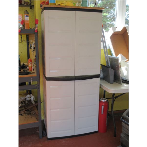 2 PLASTIC STORAGE CUPBOARDS (APPROX. 15" X 30" X 70")