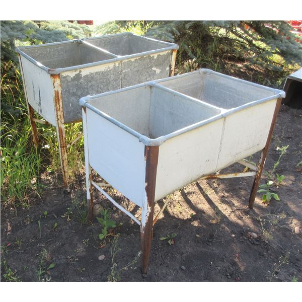 2 - GALVANIZED WASH TUBS (ONE HAS WHEELS) (APPROX. 32" X 19" X 30"H)