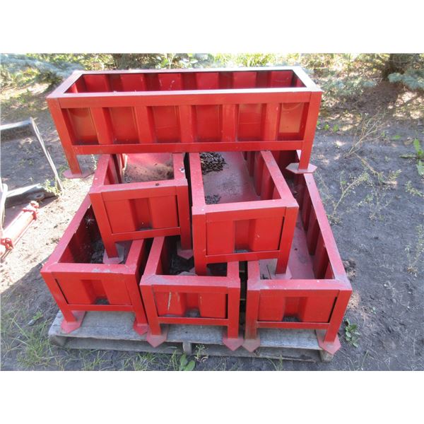 6 - HEAVY DUTY RED METAL PLANTER BOXES (APPROX. 3' X 1' X 1'H)