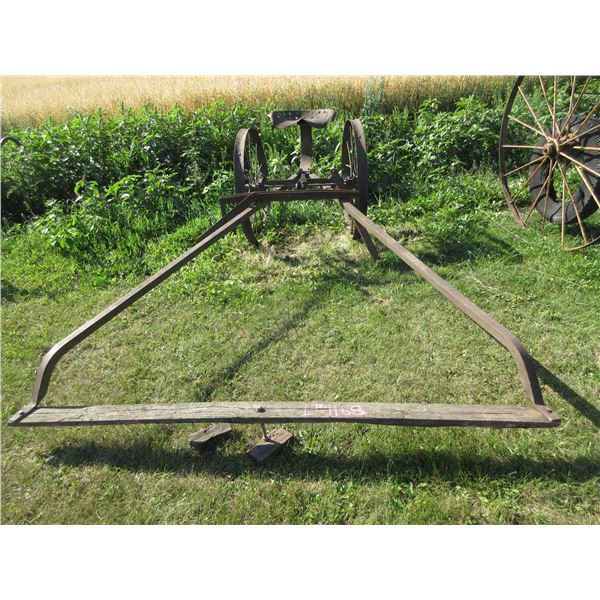 ANTIQUE:  STEEL WHEEL HORSE DRAWN CART & SINGLE TREE