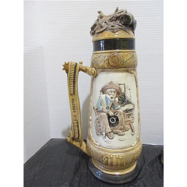 COLLECTABLE:  LARGE BEER STEIN & LID "DREAMS OF LONG AGO" (CHIPPED)