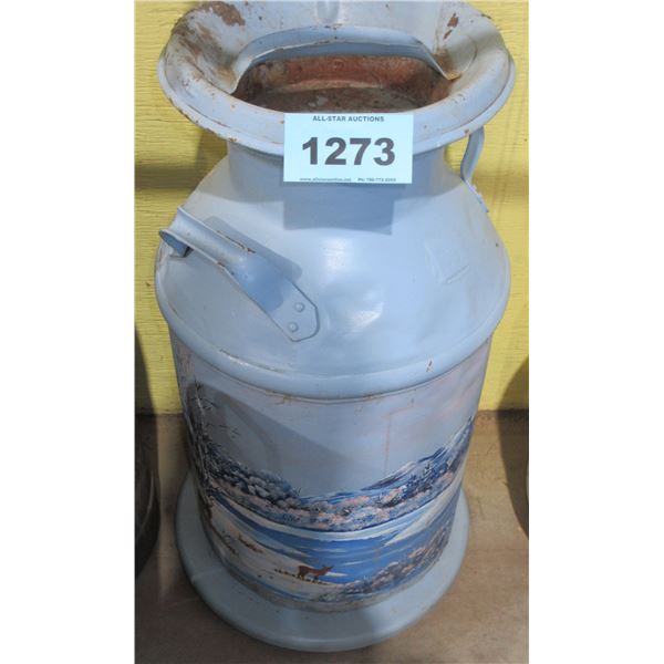 COLLECTABLE:  BLUE PAINTED CREAM CAN WITH LID