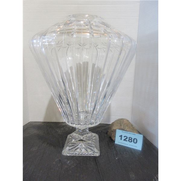 CRYSTAL VASE (APPROX. 18" H) (BASE IS CHIPPED)