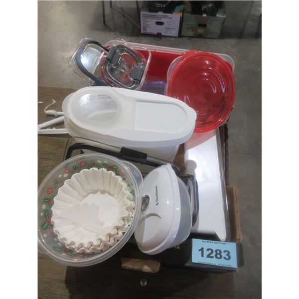 BOX C/W PLASTICWARE, CANNISTERS, STORAGE CONTAINERS, ETC