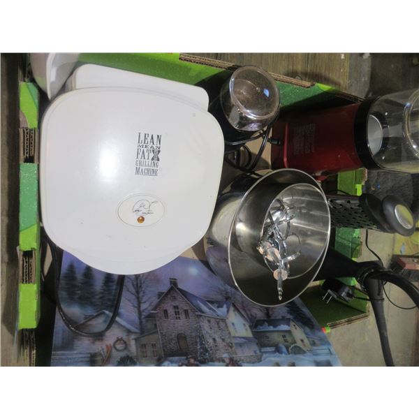 BOX C/W GEORGE FOREMAN GRILL, STAINLESS STEEL BOWLS, POPCORN POPPER, ETC