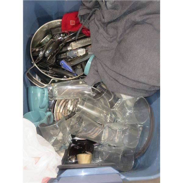 TOTE C/W DISHWARE, CUPS, GLASSES, UTENSILS (CAMPING SUPPLIES)