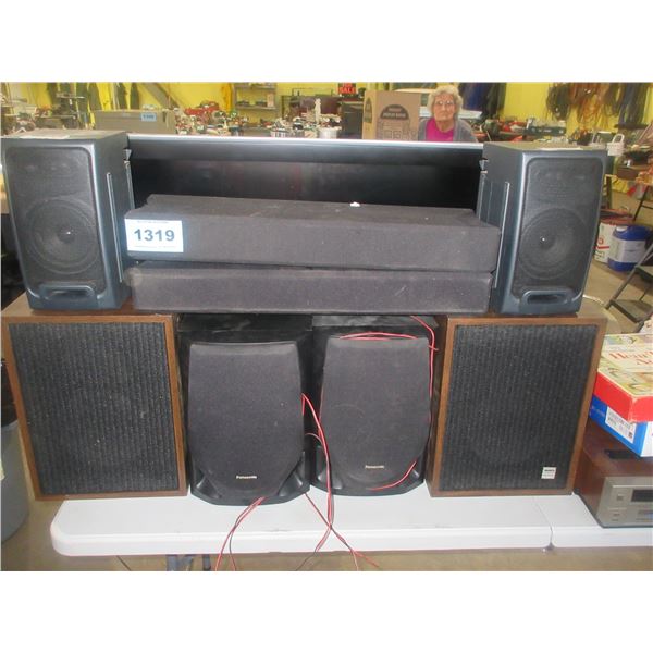 6 SPEAKERS, CENTER SPEAKER, RECORDS, SAMSUNG DVD PLAYER, VHS PLAYER, ETC