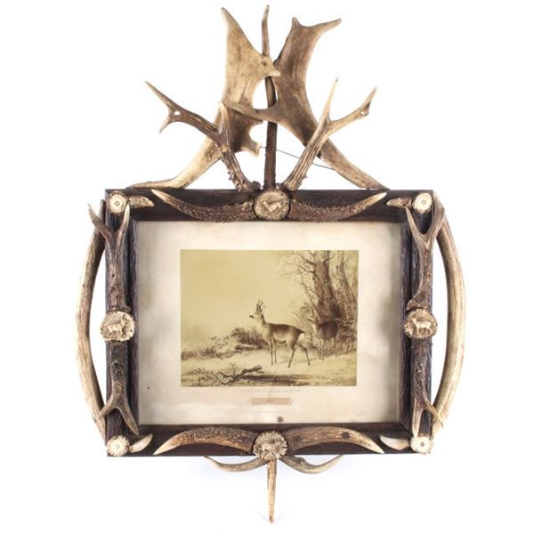 19th C. Ockert's Jagd-Album & Antler Frame Carved