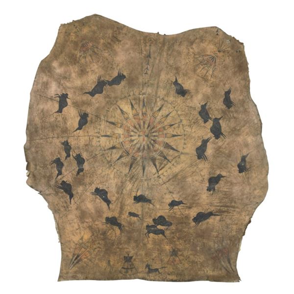 19th-century Plains Buffalo Painted Hide Robe