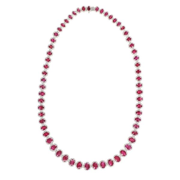 34.07 RARE Burmese Ruby Diamond Platinum Necklace