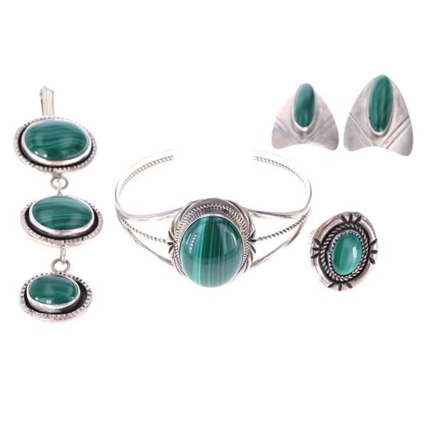 Navajo Sterling Silver Polished Malachite Jewelry
