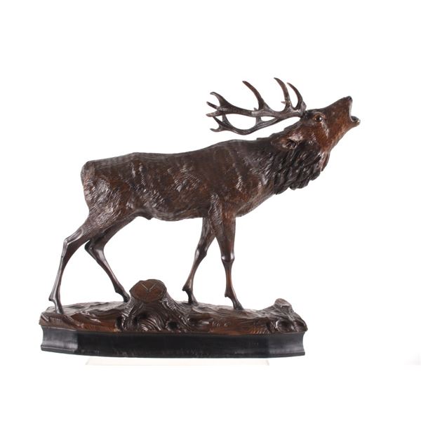 19th C. Black Forest Elk Carved Wood Sculpture