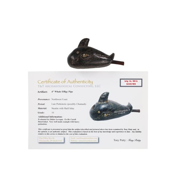 Pre-Historic Chumash Steatite Killer Whale Pipe