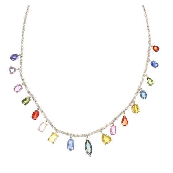 29.05ct Multicolored Sapphire Diamond 14k Necklace