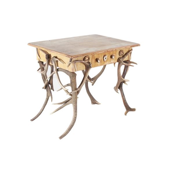 19th C French Black Forest Antler & Burl End Table