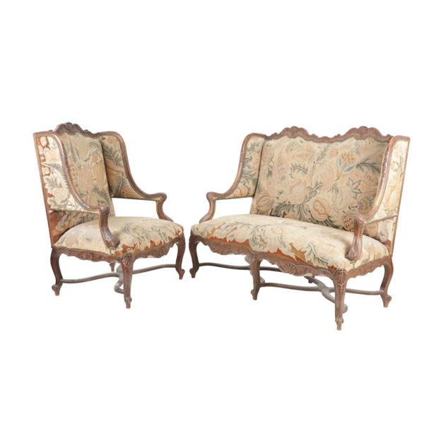 18th C. Louis XV Fauteuil Salon Two Piece Suite