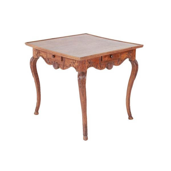 18th C Louis XV Hand-Carved Wood Games Table