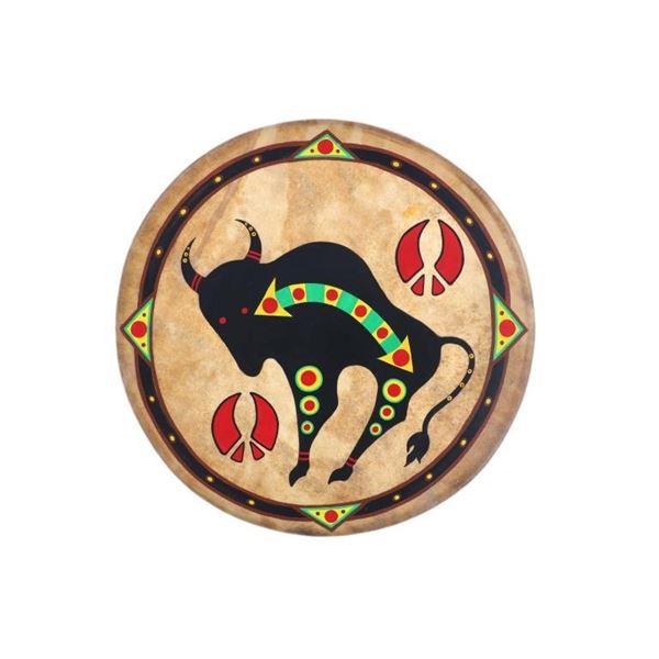 20th C. Lakota Sioux Painted Buffalo Rawhide Drum