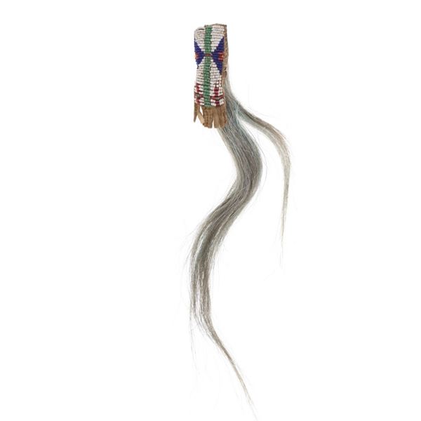 19th C. Sioux Beaded Horsetail Hair Club Drop