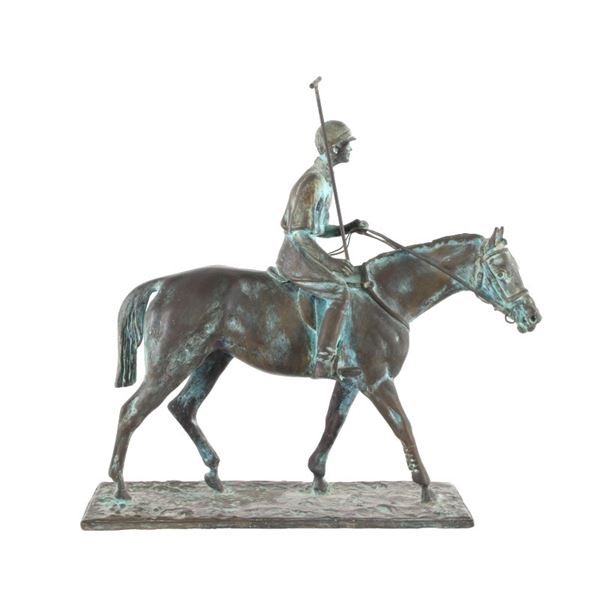 Antique Polo Player Equestrian Bronze Sculpture