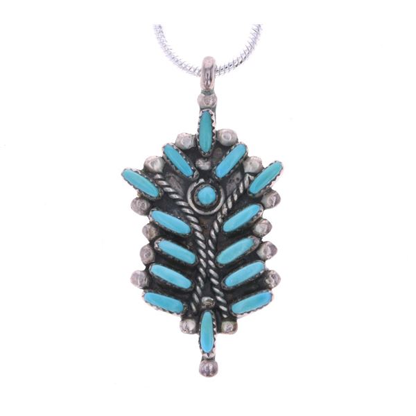 Navajo Sterling Silver P. Point Turquoise Necklace