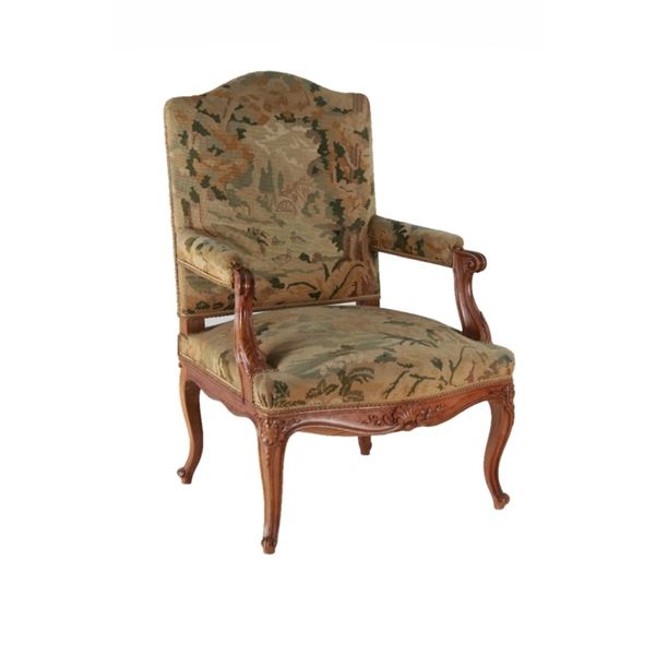 18th C Louis XV Fauteuil Upholstered Arm Chair