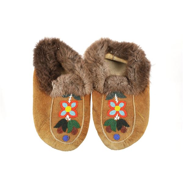 Ca. 20th C. Ojibwe Moose Hide Beaded Mocassins