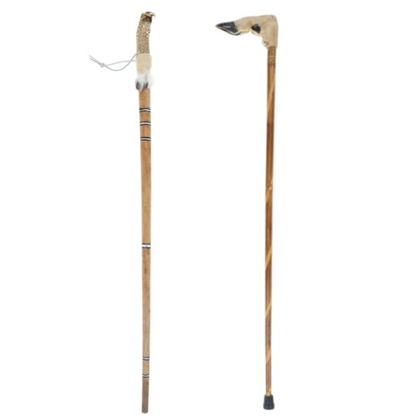 Snapping Turtle & Deer Foot Walking Stick Pair