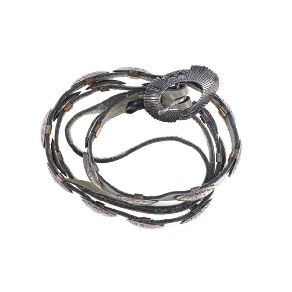 Zuni Jennie Epaloos Sterling Concho Leather Belt
