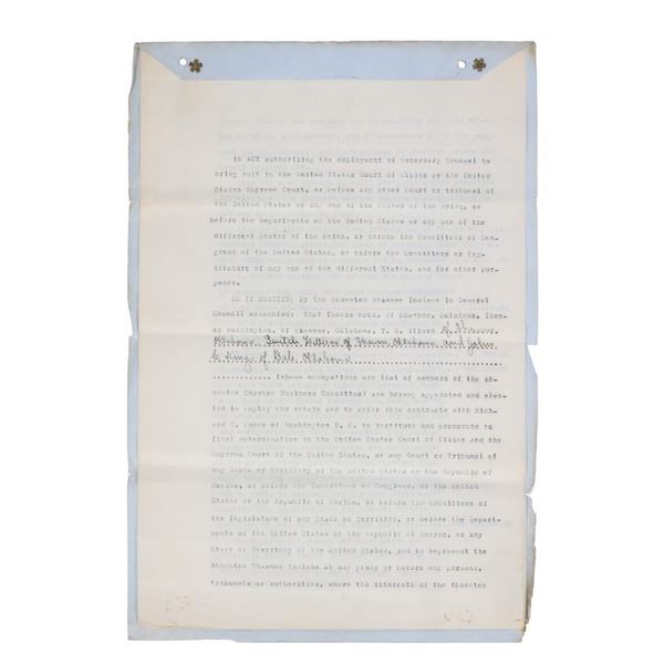 1900 Absentee Shawnee Indian Treaty Dispute w/ US