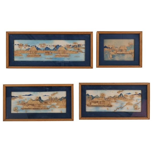 Chinese Cork Art (Ruanmu Hua) Pieces 20th C (4)