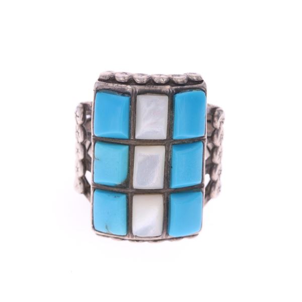 Navajo Sterling, Turquoise & Mother of Pearl Ring
