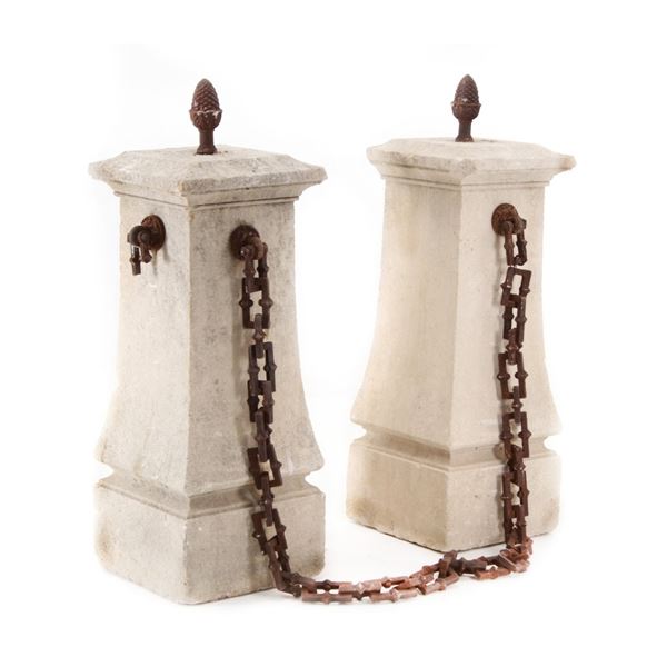 Rare 18th C French Hand-Carved Granite Bollards