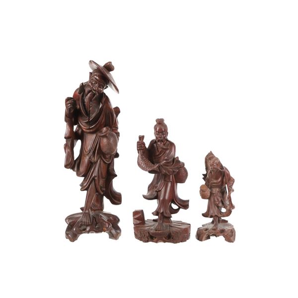 Chinese Hand Carved Wood Mud Man Sculptures (3)