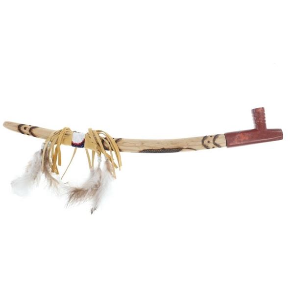 Signed Sioux Beaded & Carved Catlinite Pipe & Stem