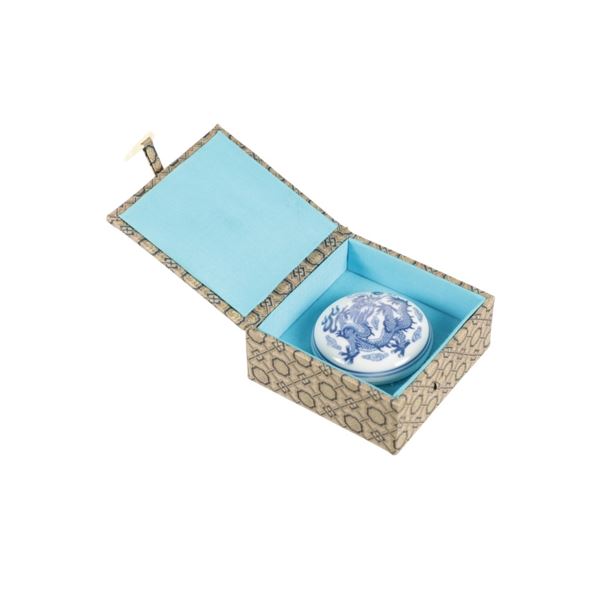 Chinese Hanko Red Ink Pad Porcelain Dragon Dish