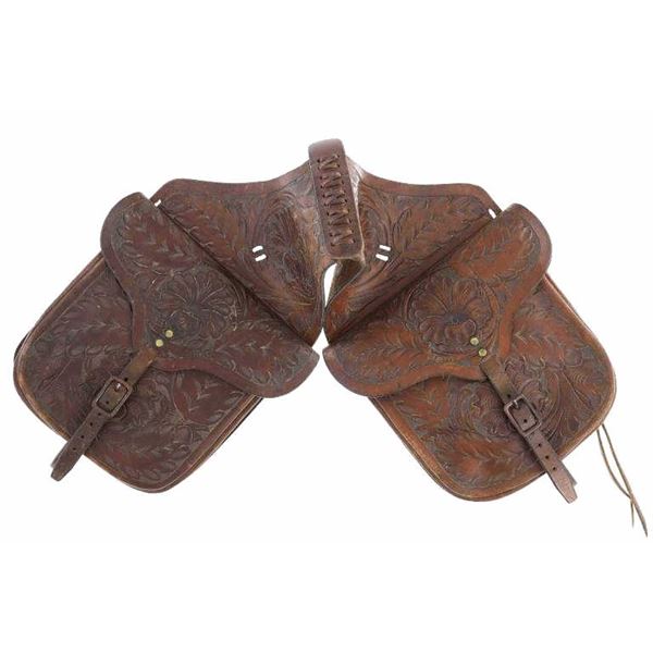 Early Montana Cowboy Highly Carved Saddlebags